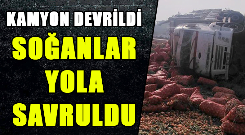 Kamyon Devrildi Soğanlar Yola Savruldu