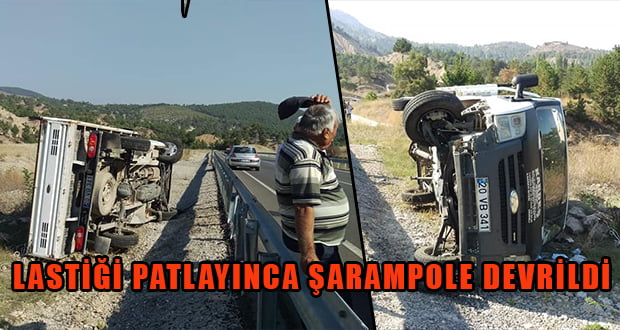 Lastiği Patlayan Kamyonet Şarampole Devrildi: 2 Yaralı