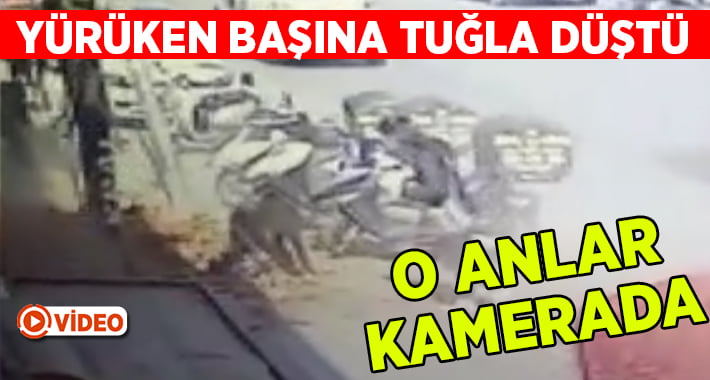 Genç kızın başına yürürken tuğla düştü, o anlar kamerada