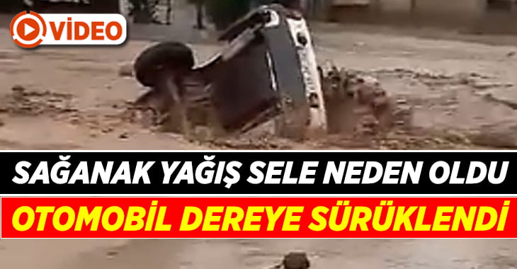 Sel sularında sürüklenen otomobil dereye düştü