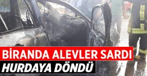 Seyir halindeyken yanan otomobil hurdaya döndü