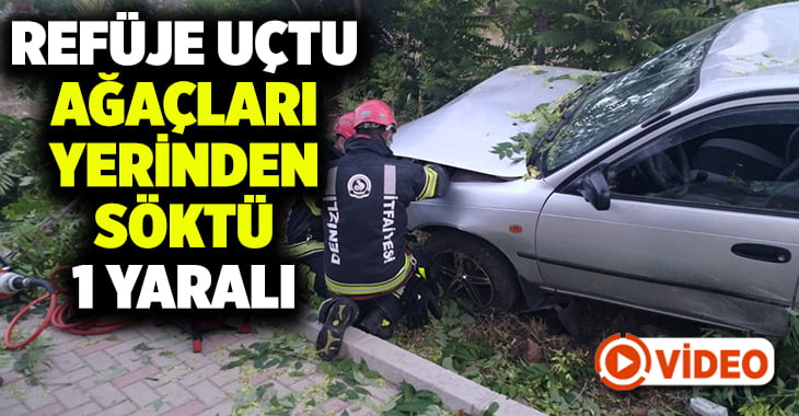 Refüje uçan otomobil ağaçları yerinden söktü: 1 yaralı