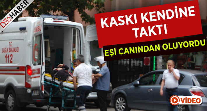 Kaza yapan motor sürücüsünün arkada oturan kasksız eşi başından yaralandı