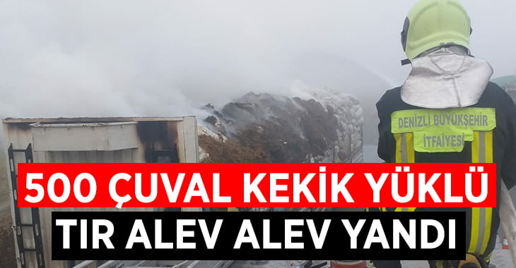 Denizli’de 500 çuval kekik yüklü tır yandı