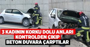 Kontrolden çıkan otomobil beton duvara çarptı