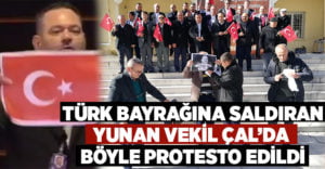 Çal’da Yunan vekilin resmini yakarak protesto ettiler!