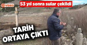 Baraj sularının çekilmesi ile eski köydeki minare ve mezarlık ortaya çıktı