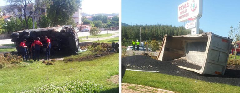 Freni boşalınca sürücü tırı şarampole yatırdı.. Olası can kaybını önledi!