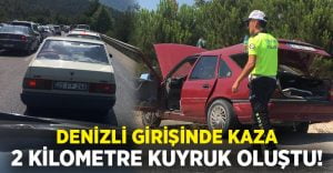 Denizli girişinde kaza.. 2 kilometre kuyruk oluştu!