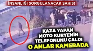 Kaza yapan moto kuryenin telefonunu çaldı.. O anlar kamerada