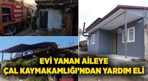 Evi yanan aileye Çal Kaymakamlığı’ndan yardım eli