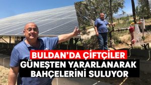 Buldan’da çiftçiler güneşten yararlanarak bahçelerini suluyor