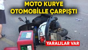 Moto kurye otomobille çarpıştı