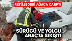 Hurdaya dönen otomobilde sıkışan sürücü ve yolcu yaralı olarak kurtarıldı