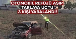 Otomobil refüjü aşıp tarlaya uçtu.. 3 kişi yaralandı!