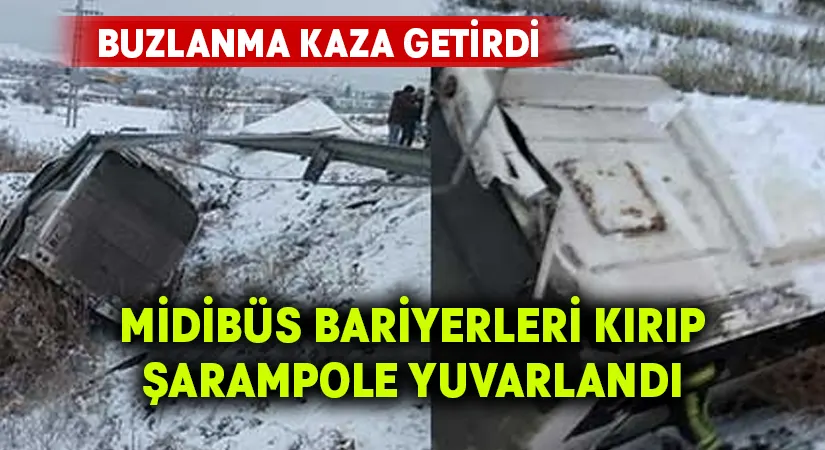 Midibüs bariyerleri kırıp şarampole yuvarlandı