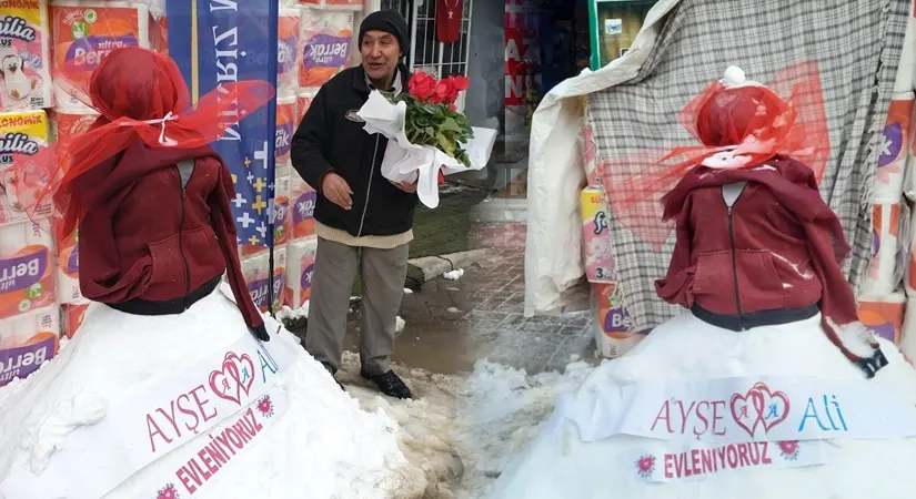 Müzmin bekar için hazırlanan ‘kardan gelin isteme’ merasimi, görenleri kahkahaya boğdu