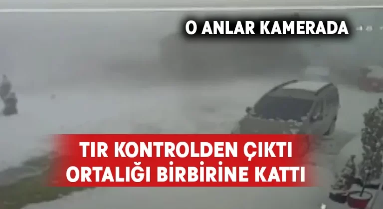 Tırın ağaçları biçip araçları ezmesi kameraya yansıdı