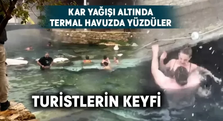 Turistlerin kar altında havuz keyfi