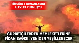 Türlübey ormanlarını alevler yutmuştu.. Gurbetçilerden memleketlerine fidan bağışı