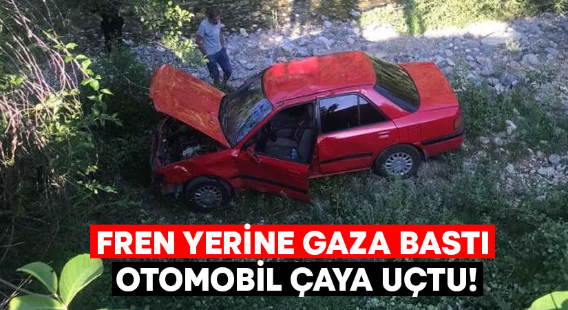 Fren yerine gaza bastı, otomobil çaya uçtu!