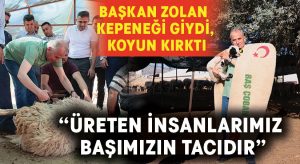 Başkan Zolan çoban kepeneği giydi, koyun kırktı