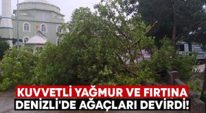 Kuvvetli yağmur ve fırtına Denizli’de ağaçları devirdi!