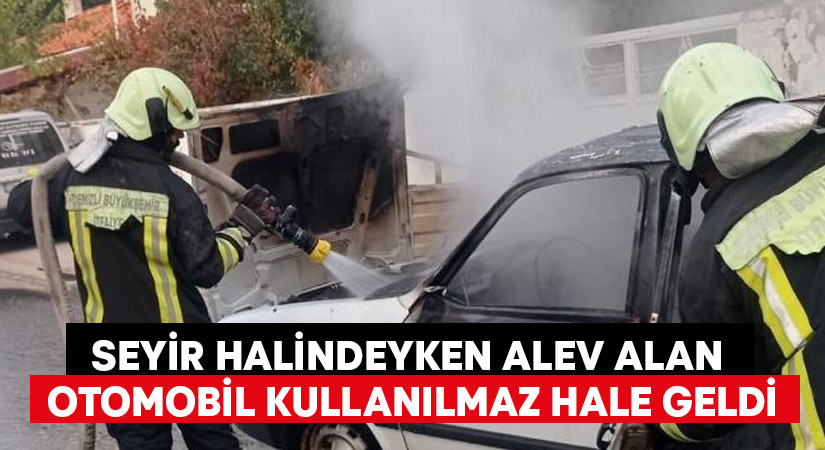 Seyir halindeyken alev alan otomobil kullanılmaz hale geldi