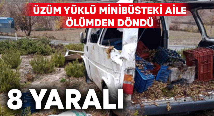 Üzüm yüklü minibüsteki aile ölümden döndü; 8 yaralı