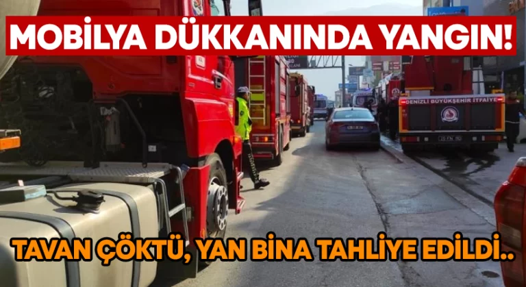 Mobilya dükkanında yangın! Tavan çöktü, yan bina tahliye edildi..