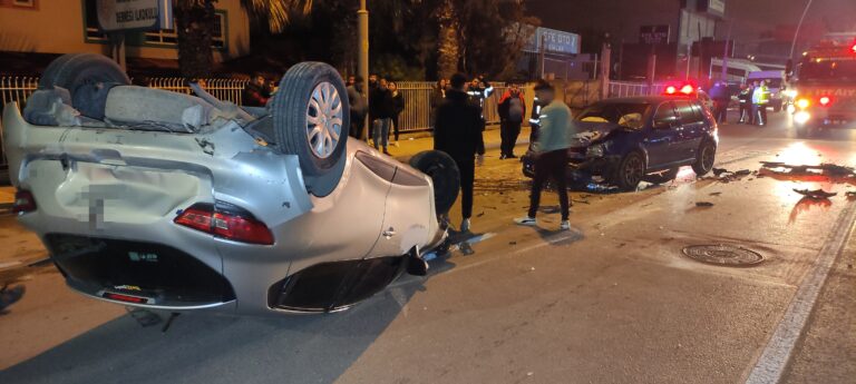 Bariyere çarpan otomobil ters döndü: 1 yaralı